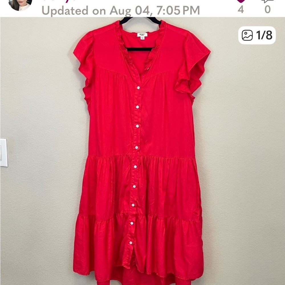 Dylan Red Flutter Sleeves Tiered Shirt Dress Size M
